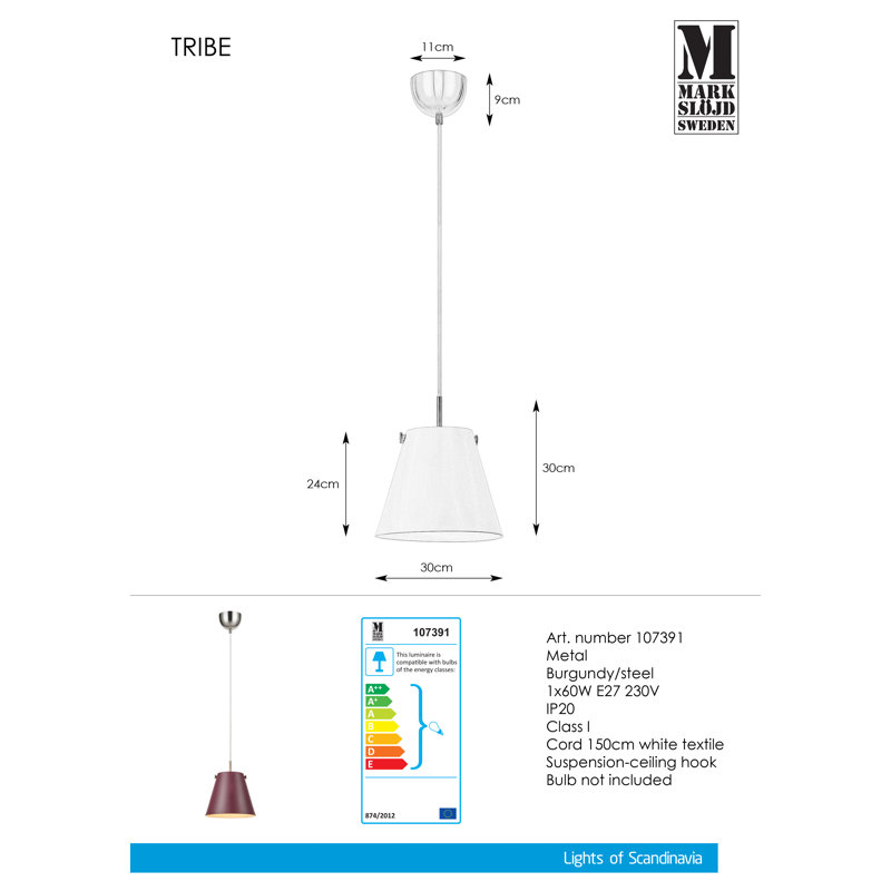 Belisle 1 - Light Cone Pendant, Burgundy