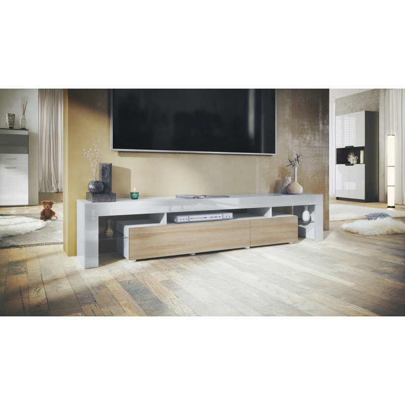 Akatlar TV Stand for TVs up to 85", Matt White/Oak-Coloured, No