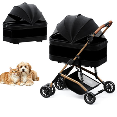 Poussette pour animaux avec support amovible pour petits chiens et chats, poussette pliable à 4 roues avec une clé