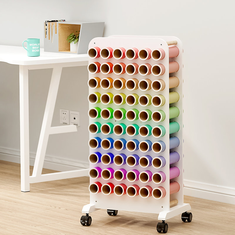 Craft Table Mobile Vinyl Roll Holder 60 Compartments Vinyl Storage table with Locking Caster Wheels