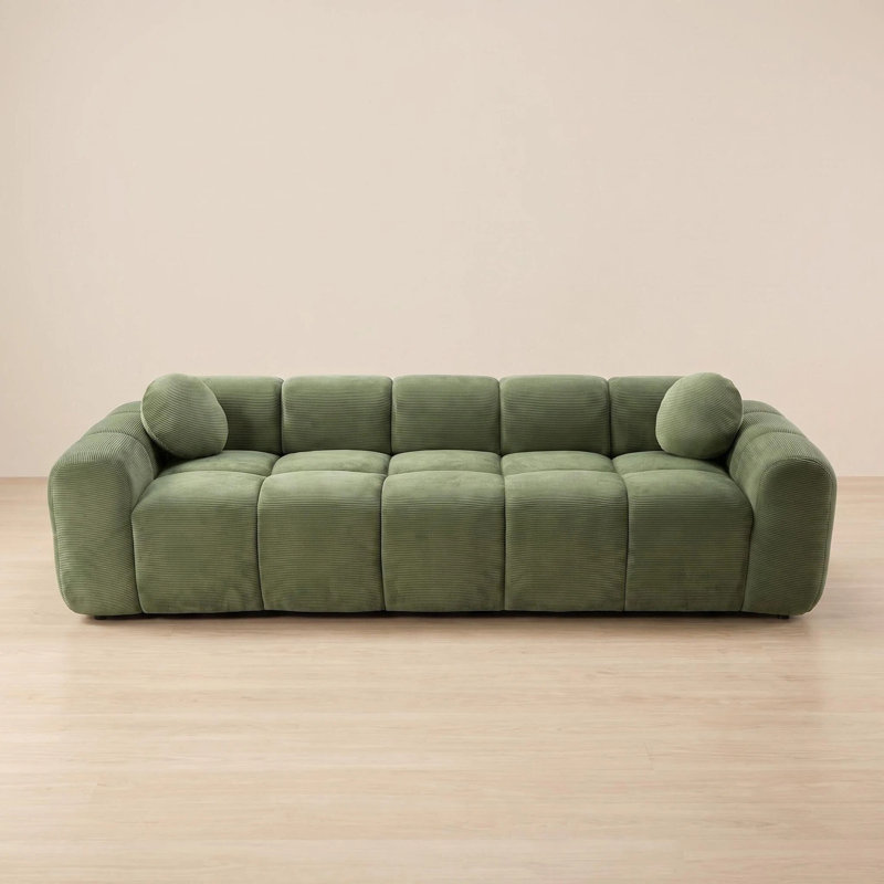 Canapé 98,4 po à 3 places en compression Corduroy, causeuse entièrement sous vide avec 2 coussins ronds, aucun assemblage requis, rebond rapide de 72 heures pour le salon et l’appartement