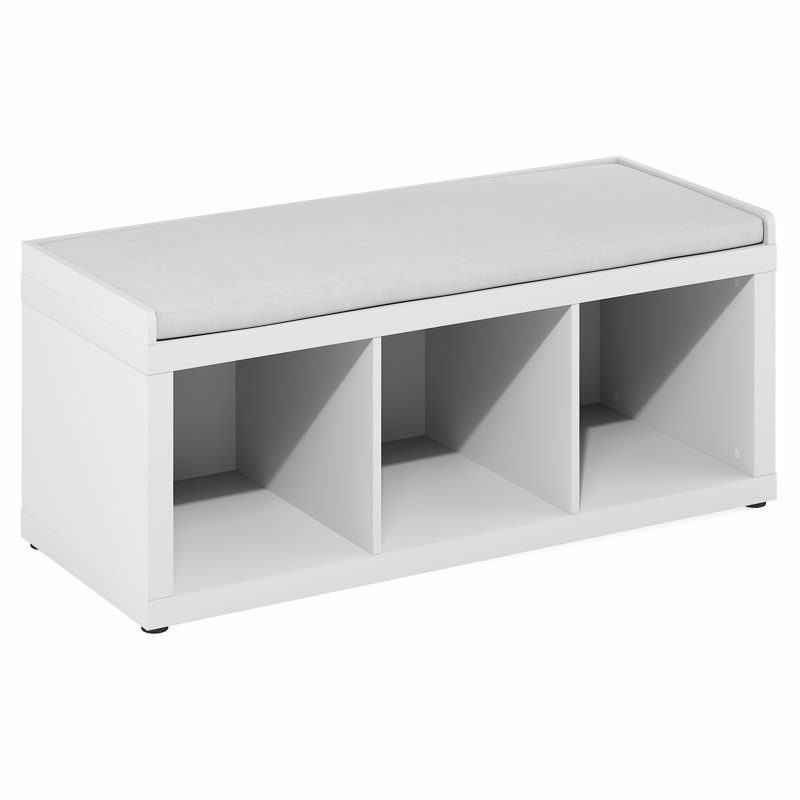  Cubicle 3-Cube Storage Bench with Comfy Cushion for Entryway, Living Room, White