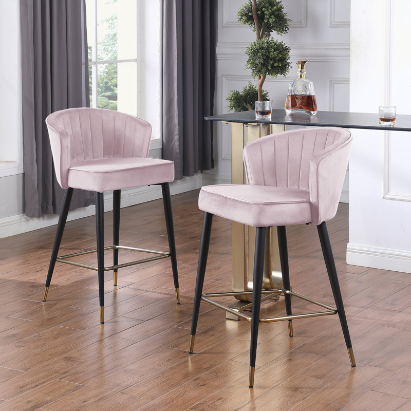 Tabourets de bar rembourrés en tissu Shiloe, Rose clair, 1