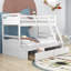 Lit superposé simple au dessus d'un lit double en bois avec 2 tiroirs de rangement-370864344