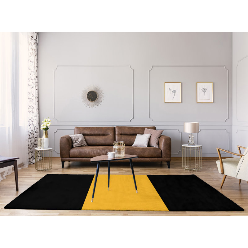 Tapis noir/doré tissé à plat Pittsburgh, Rectangle 8 pi x 10 pi