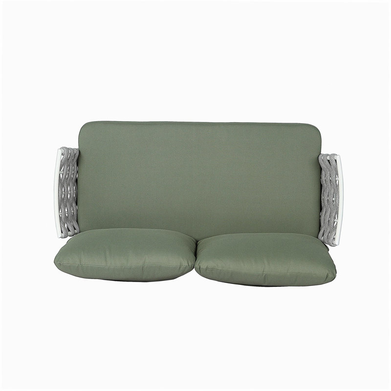 Mariano Steel Loveseat and Table, Grey, Green Cushion/Off White Frame
