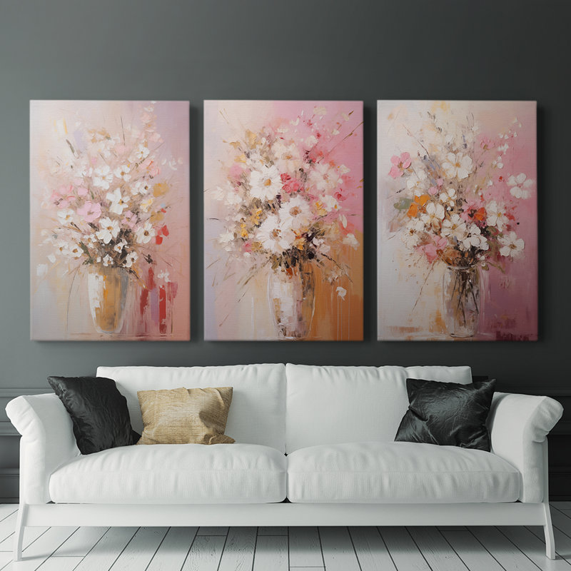 Étude florale Cxxiii - Ensemble de 3 toiles tendues avec châssis - Prêt à être accroché, H 27 po x l 18 po