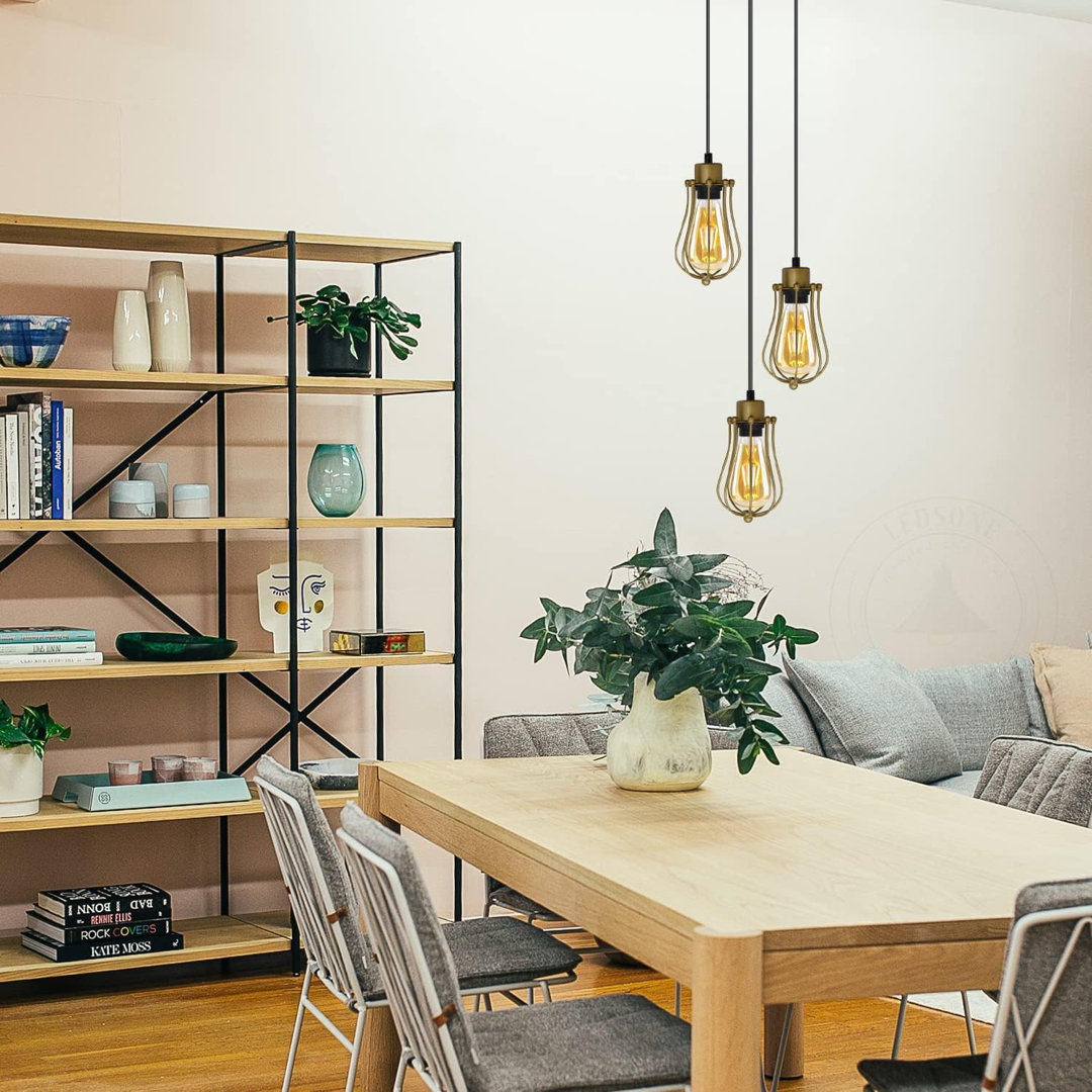 3 Head Industrial Vintage Ceiling Pendant Light 12x18.5cm Cage Lampshade Mini Balloon Shape E27 1m Adjustable Hanging Fixture for Dining Room, Living