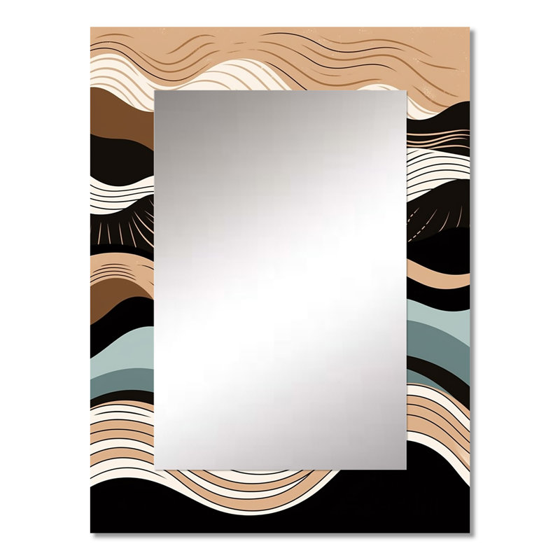 Teal Black Line Art Elegance I - miroir mural décoratif formes abstraites, miroir moderne, impression sur métal