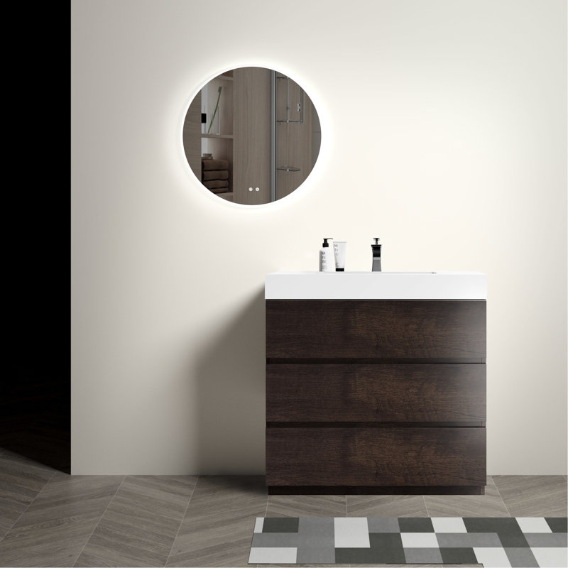 Meuble-lavabo de salle de bain 36 po - noyer, lavabo blanc, rangement spacieux, lavabo élégant et moderne, finitions intégrées, thème