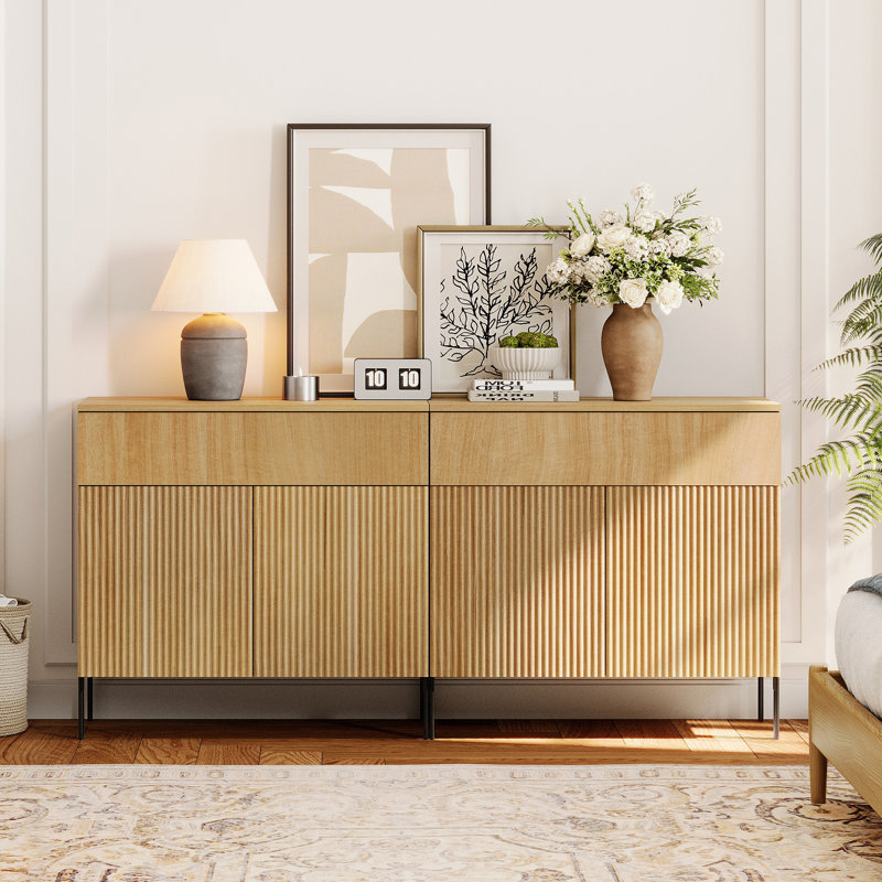 Union Rustic 63" Wood Drawer Reeded Dresser For Bedroom Set Of 2, Minimalist Modern Cabinet, Storage Dresser Organizer For Bedroom Living Room Hallway Closet