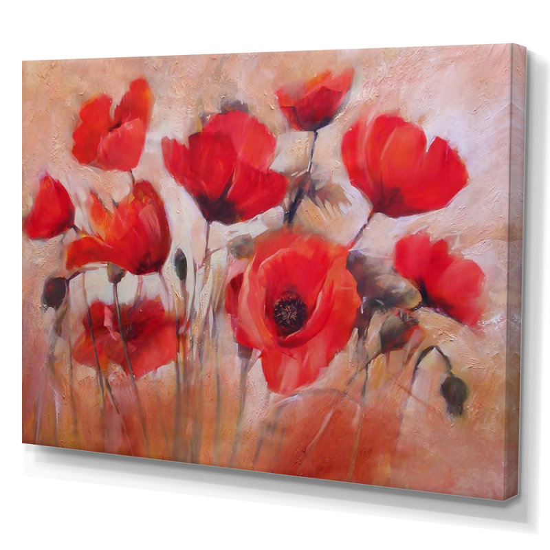 Red Blooming Poppies V - reproduction de cadre flottant sur toile, H 8 po x l 12 po x P 1 po, Toile tendue