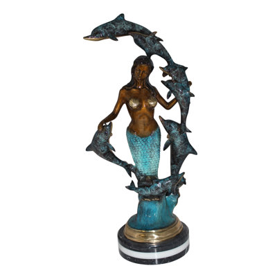 Statue sirène Healy avec sept dauphins