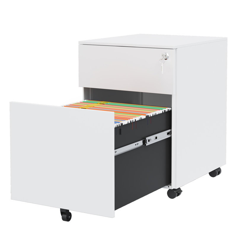 2 Drawer Mobile File Cabinet With Lock Steel File Cabinet For Legal/Letter/A4/F4 Size, Fully Assembled Except For Wheels, Home/ Office Design, White