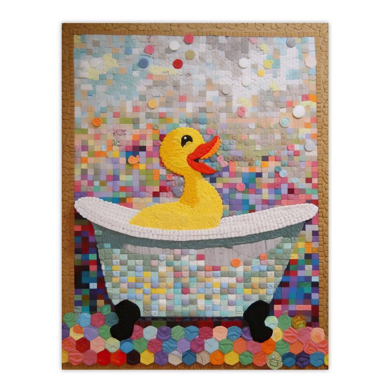 Wall Art Print Bathtime Duck In Bathtub Colourful Artwork Bath Time Mosaic Bathroom Painting Poster