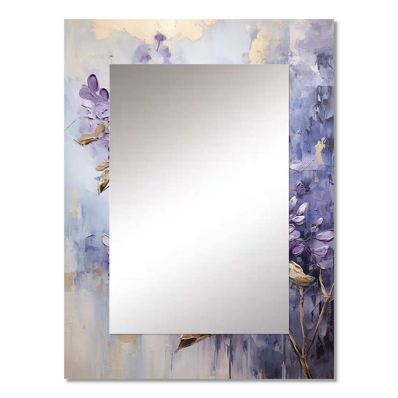 Mauve et doré pastel Lilac Dreams I - grand miroir lilas, miroir mural décoratif traditionnel, impression d'art en métal
