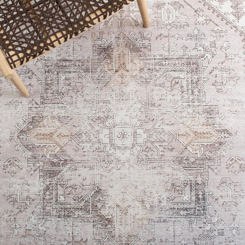 Tucson Florentine Machine Washable Non-Slip Area Rug , Round 244 cm, Beige/Gray