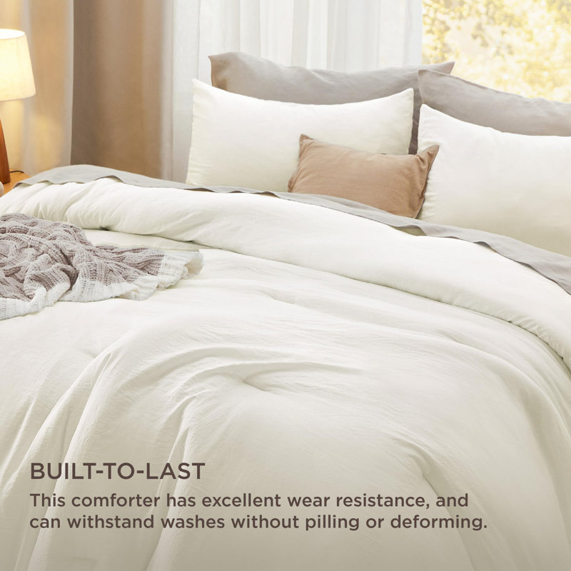 Bedsure Reversible Prewashed Comforter Set, Ivory, Oversized King Comforter + 2 Standard Pillowcases