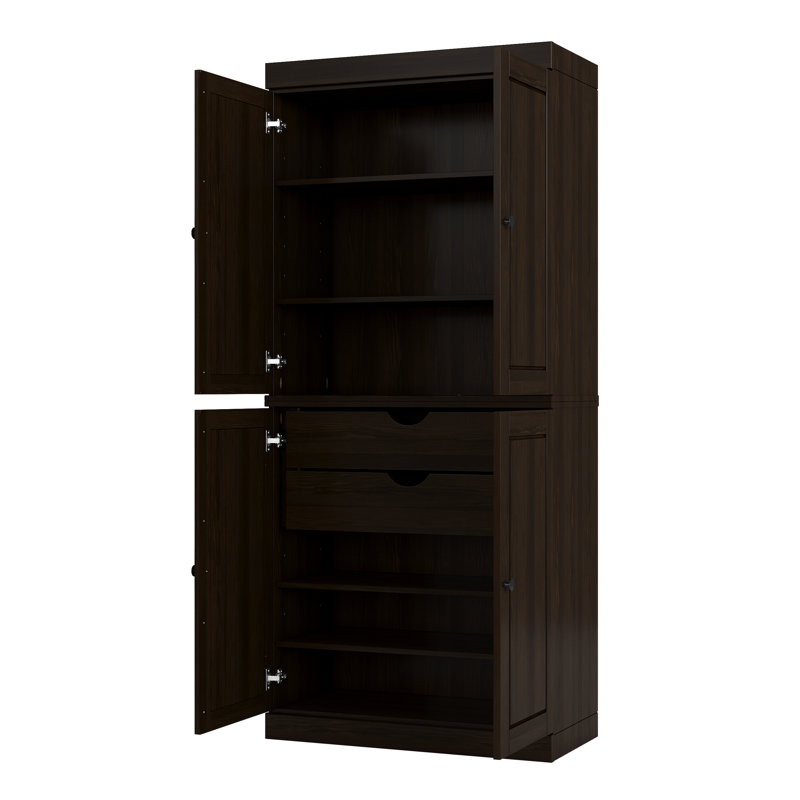 Bryani 100% Solid Wood Tall Kitchen Pantry Cabinet with Doors & 2 Drawers, Adjustable Shelves, Modular Kitchen Storage Cabinet, 32" W x 71.5" H