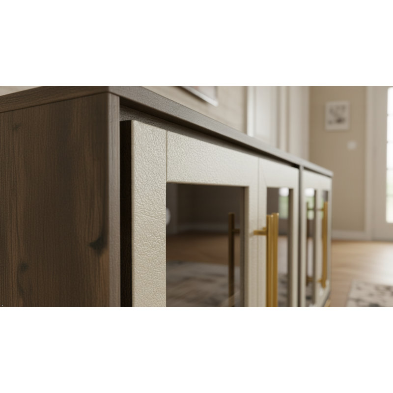 Leather Double Glass Door Cabinet