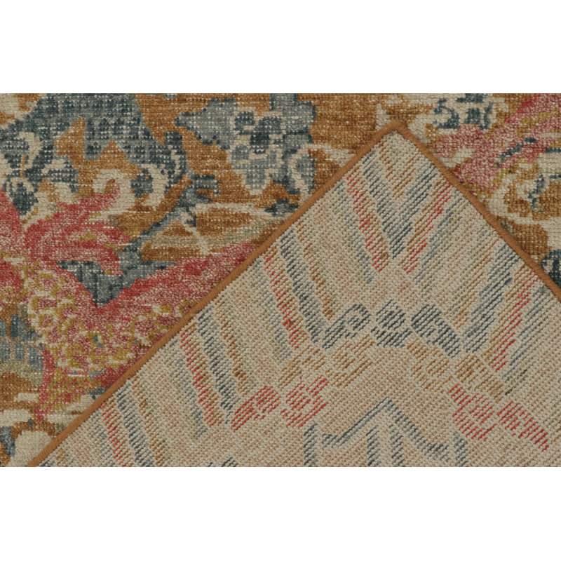 Rug & Kilim’S Distressed Dragon Rug In Ochre, Blue And Red Pictorial, Rectangle 5' x 8'