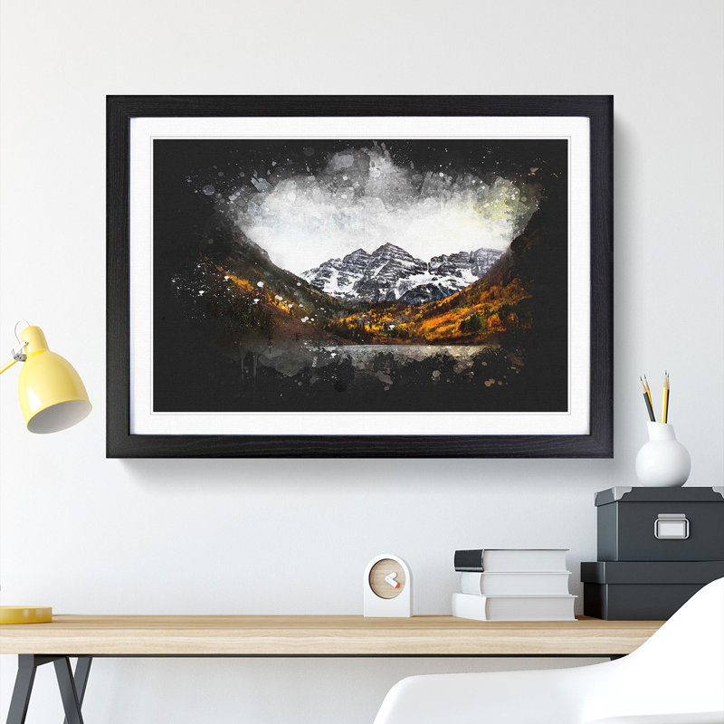 Maroon Bells Mountains in Colorado - Picture Frame Painting Print, Black Framed, 24cm H x 33cm W x 2cm D