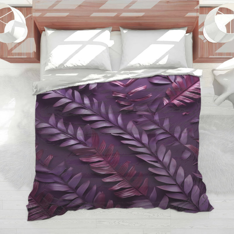 Tropical Palm Leaves Comforter, Queen, Dark Purple Medium Pink