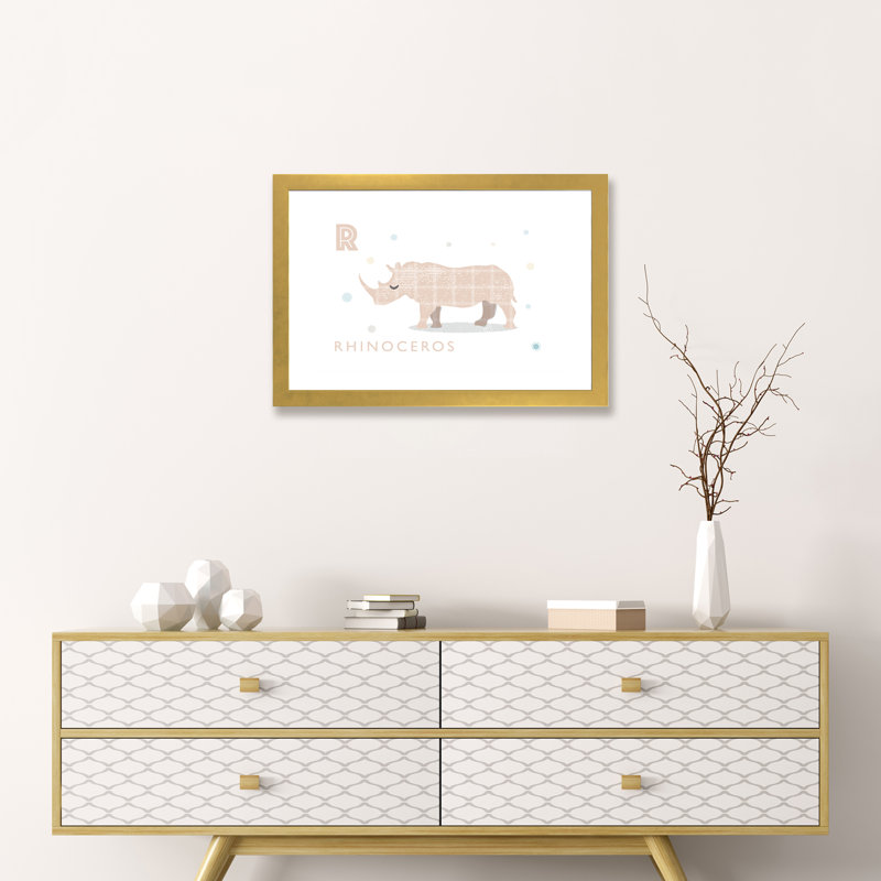 Rhino - imprimé, Blanc, H 16 po x l 24 po x P 1 po, Papier encadré doré
