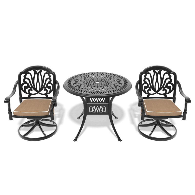 5-Piece All-Weather Cast Aluminum Dining Set, Include Swivel Chairs And Round Table With Frame, 2