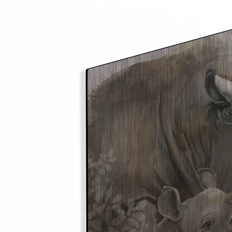  «Rhinoceros And His Little Cub» par Kajenna, art mural en métal, 24 po x 24 po