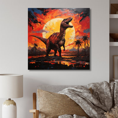 Red and yellow Dinosaur Sunset III - Dinosaur Framed Wall Art