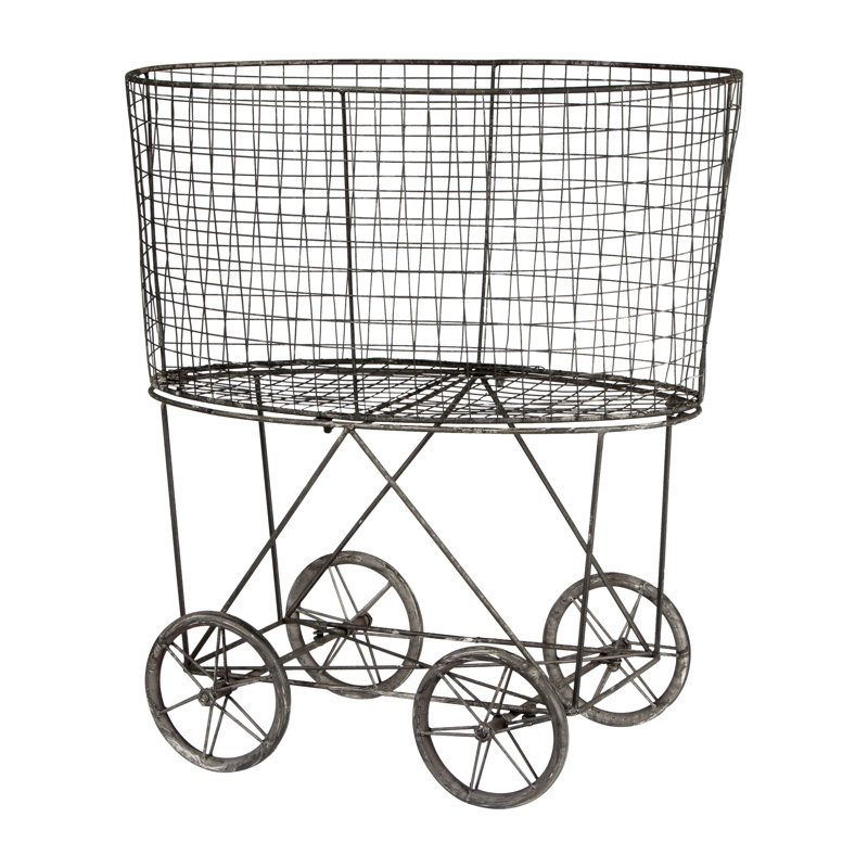 Chariot à linge roulant en métal avec support, Gris