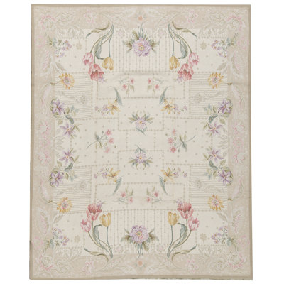 Tapis ivoire et beige noué à la main de haute qualité