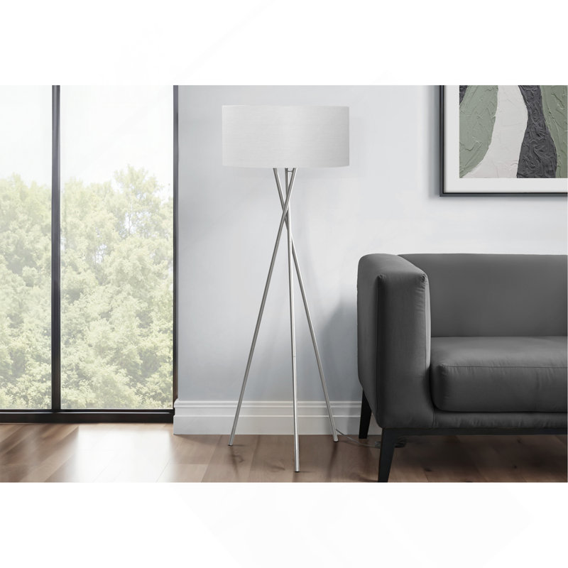 Lighting, H 62 po, lampe sur pied, nickel métallique, abat-jour gris, contemporain, Gris