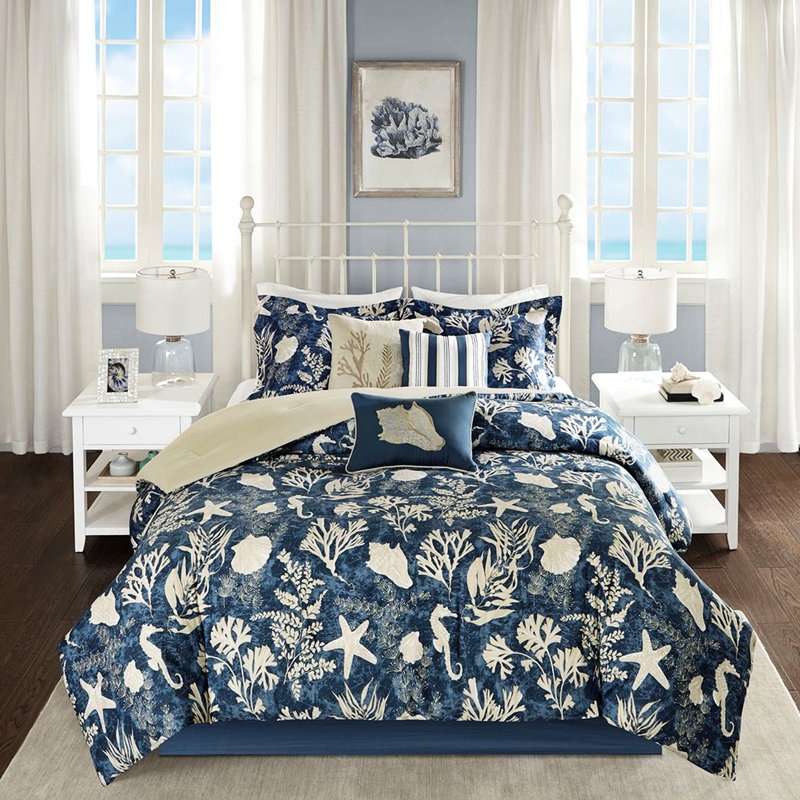 Édredon bleu en coton 7 pièces de style gracieux