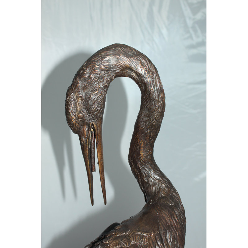 Bronze Crane Head Down Fountain Statue for Garden Decor