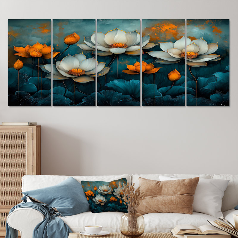 Blanc blanc orange rayonnant - Art mural orange - décoration murale moderne, H 32 po x l 80 po, 5