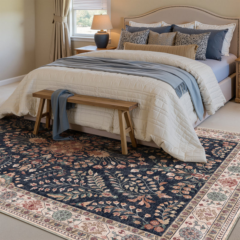 Cherry Machine Washable Oriental Area Rug for Living Room with Non-Slip Backing, Rectangle 6 x 9
