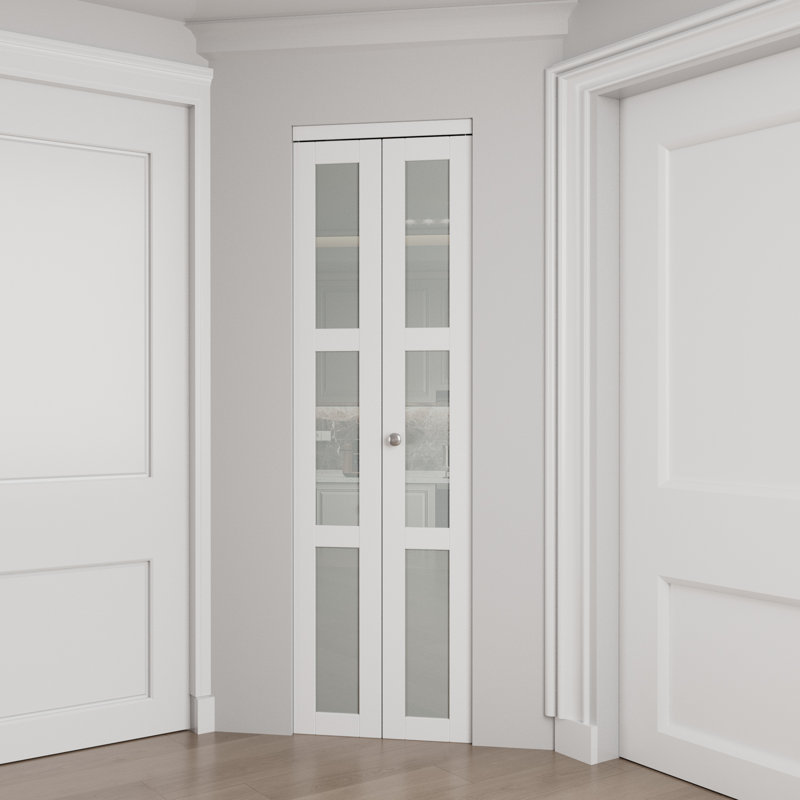 White 24'' x 80'' MDF Bi-Fold Door with Frosted Glass