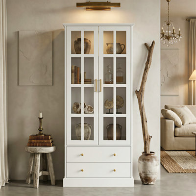 Vitrine avec porte en verre trempé et 2 tiroirs