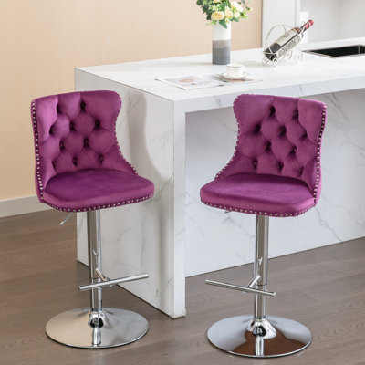 Rivoli réglable en velours, dossier confortable, base stable de 17,7 po, poignées et clous faits à la main, 2, hauteur du revêtement, 2 de pub pour la maison