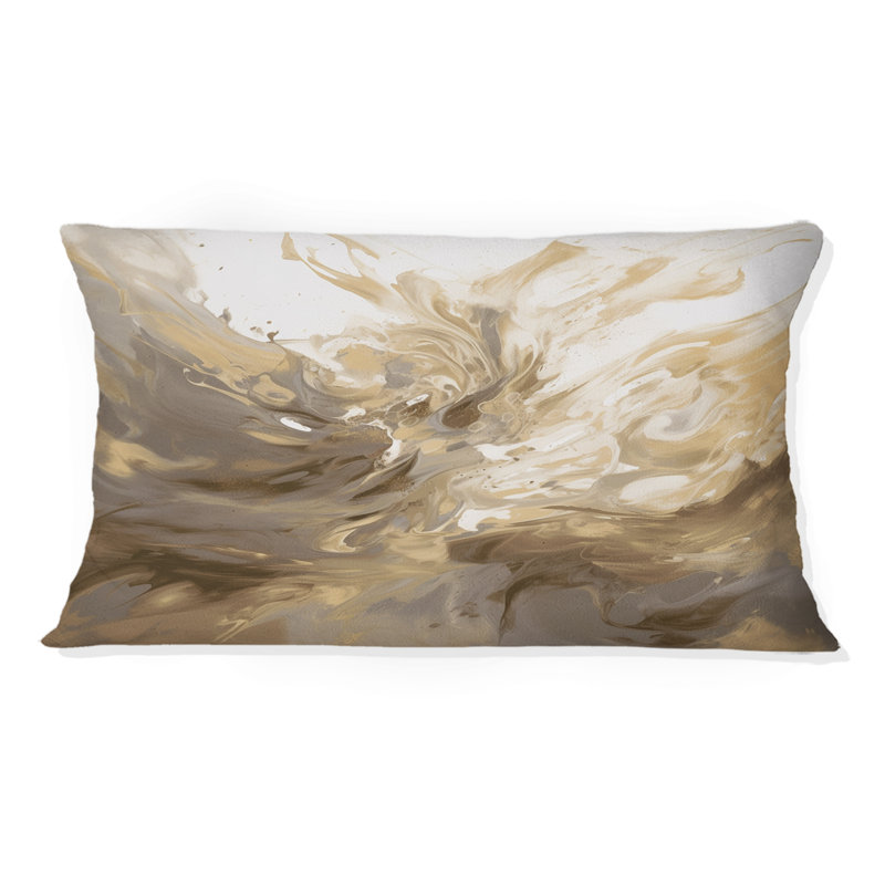 Blanc et or Aqua Symphony - Coussin décoratif imprimé abstrait