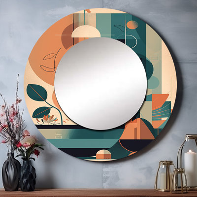 Orange And Green Mid Century Momentum II - Modern Midcentury Round Mirror Wall Decor_MTMIR61693