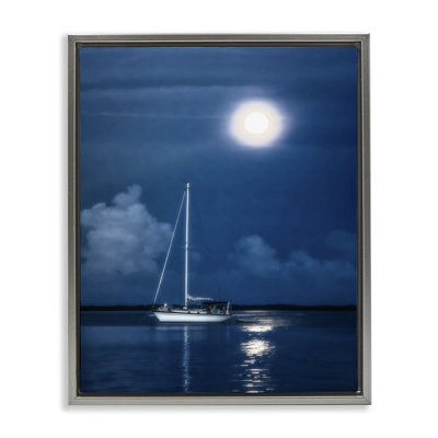 Moonlit Nighttime Sailing Framed Floater Canvas Wall Art by Mary Lou Johnson