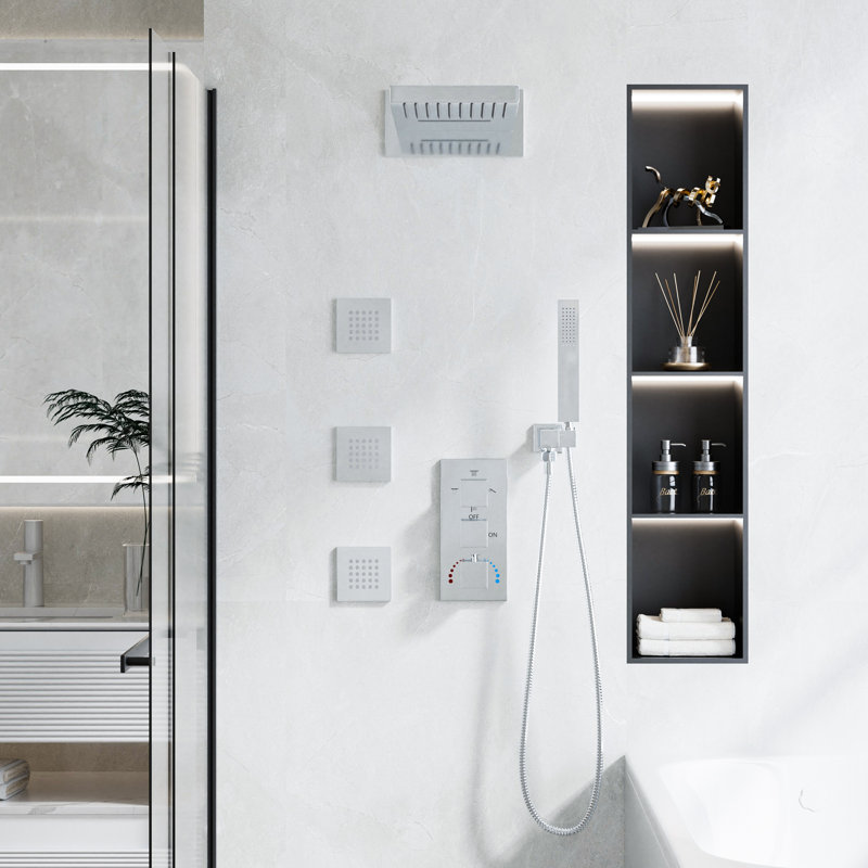 Système de douche thermostatique de luxe à 4 fonctions avec jets de pluie, cascade, portatifs et corporels - Certifié cUPC