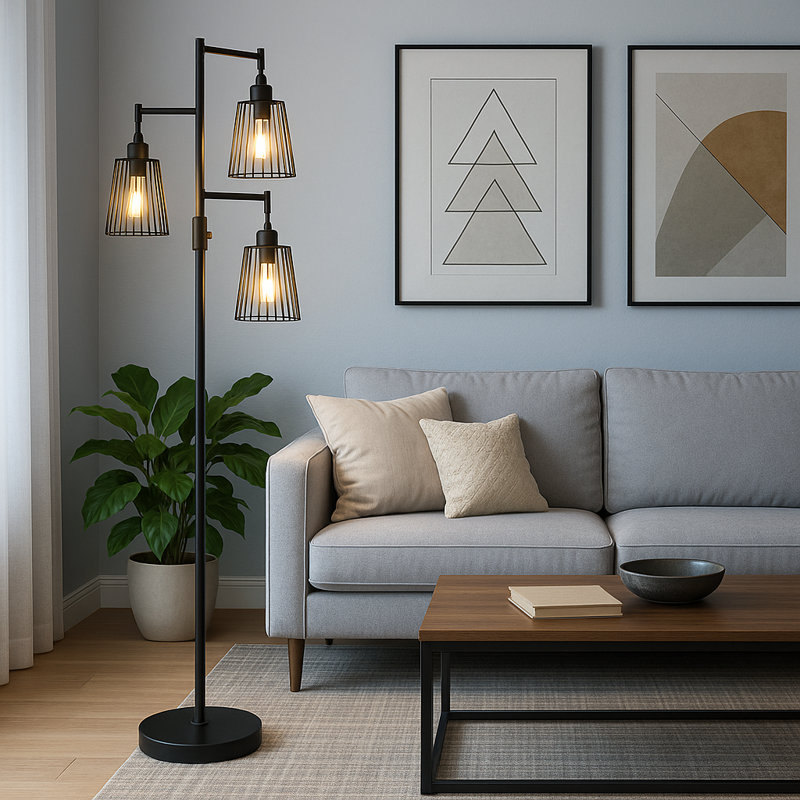 Lampe sur pied à branches 71 "à intensité variable avec 3 ampoules incluses, Noir mat