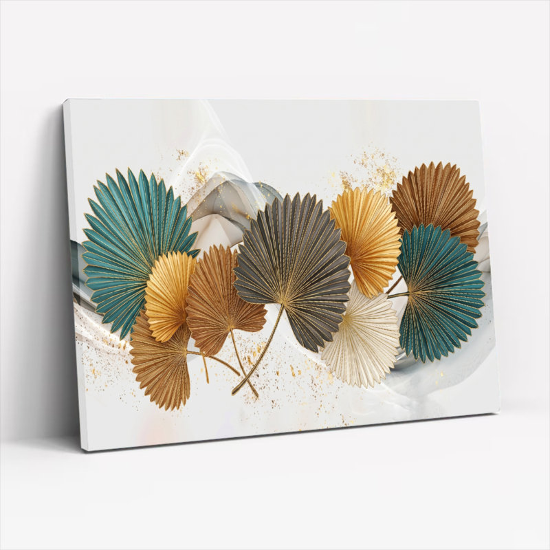 «Gallery Wrap», art mural sur toile pour le salon, la chambre à coucher, le bureau ou le vestibule - décoration murale décorative avec feuilles de palmier