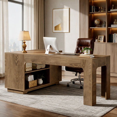 59-inch L-shaped Desk With Storage Cabinet