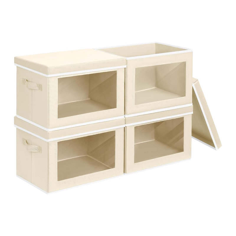 Paquet de 4 paniers de rangement avec couvercles - Organisateur de placard en tissu, panneau de fenêtre, pliable, beige, vêtements
