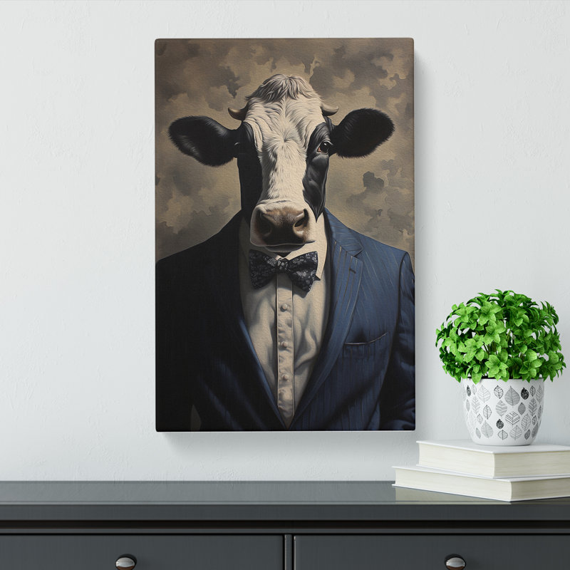 Cow In A Suit No.4 - No Frame Print, 60cm H x 40cm W x 3cm D